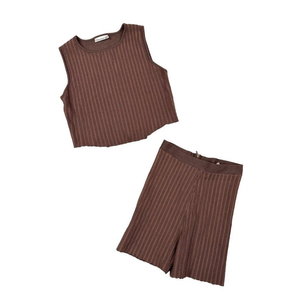 Sisters and Seekers- HighWaisted Ribbed Shorts and Tank Set in Brown